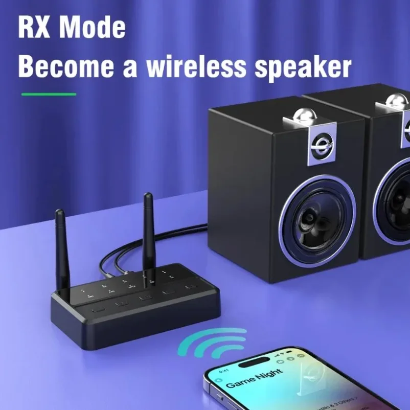 2 in 1 블루투스 오디오 송신기 수신기 데스크탑 aptX-Adaptive AD/HD/LL AAC 3.5MM AUX RCA 스테레오 HiFi 음악 무선 어댑터