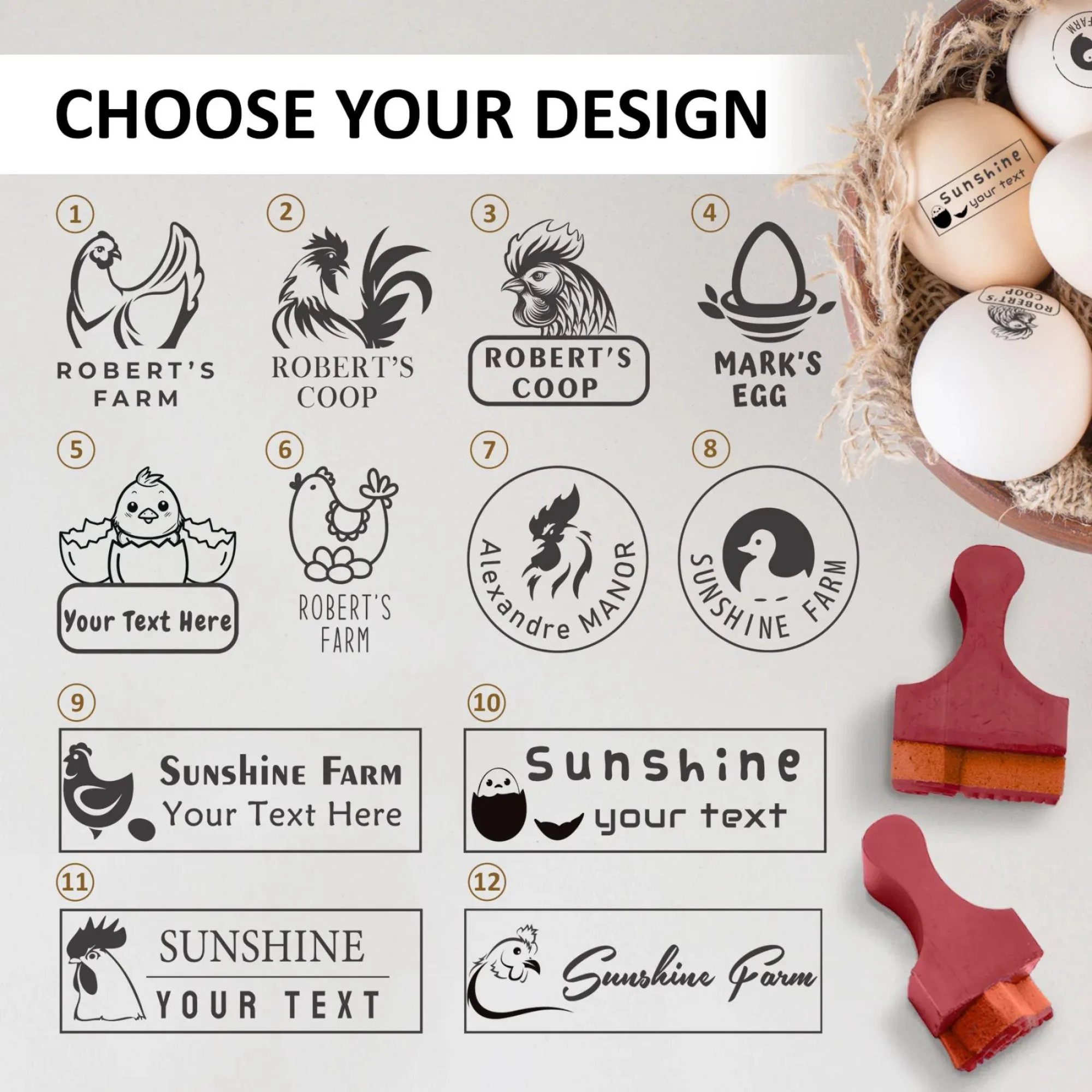 Self Inking Stamps Egg Stamp For Seal Farm DIY Free Customization Mini Egg Stamper Personalized Clear Labels With Optional Design
