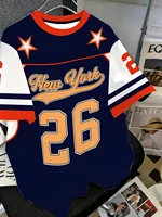 T-shirt d'été imprimé numérique 3D pour enfants, style sportif, haut patchwork à manches courtes, maillot de football Y2K, coupe ample 4