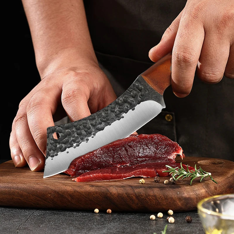 Kitchen Knife Meat Cleaver Forged Kitchen Chef Knives High Carbon Steel Meat Boning Cleaver Knife Professional Butcher Utility Fish Fruit Knife with Cover