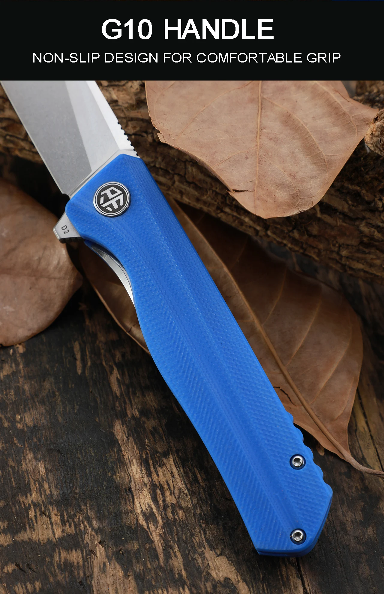 Description Picture 6 of itemPetrified fish D2 Steel PF818 folding knives G10 handle ball bearing outdoor hunting knife EDC pocket tool
