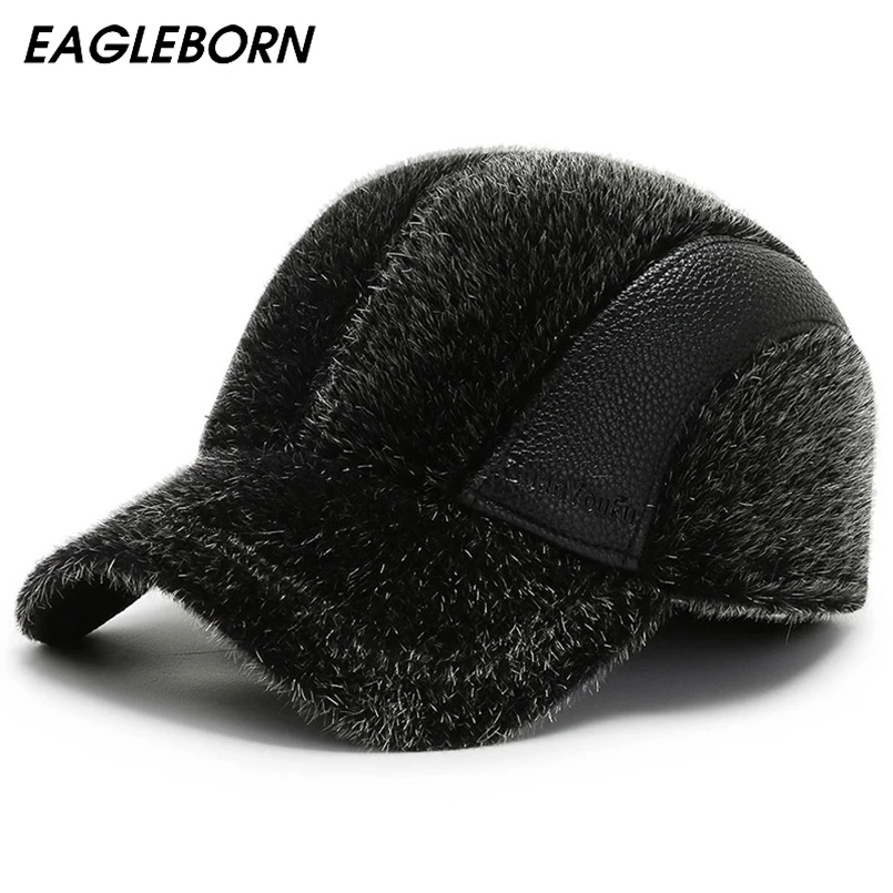 

Winter Men Baseball Cap Circumference Imitation Mink Fur Woolen Winter Hat Baseball Cap Men Dad Hat Plus Size Warm Cotton Cap