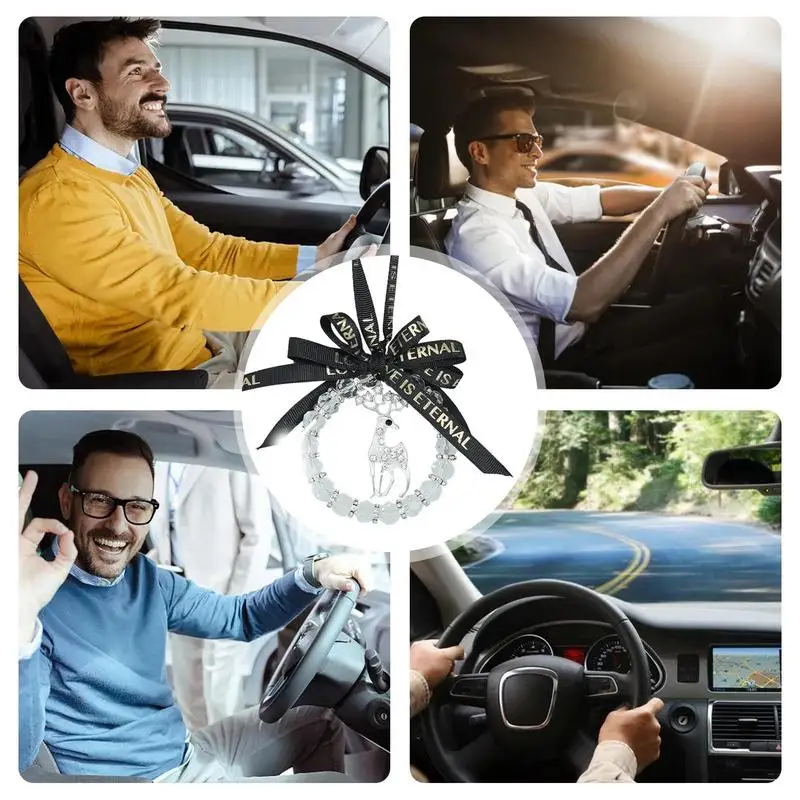 

Rear View Mirror Charm Crystal Car Pendant Deer Car Decorations Lucky Fashion Car Interior Decoration with Ribbon for Gift