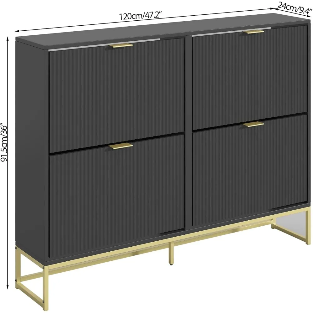 Shoe Cabinet Storage for Entryway, Modern Slim Shoe Organizer, Tipping Shoe Cabinet with 2 Flip Drawers Fluted Panel, 2