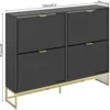 Shoe Cabinet Storage for Entryway, Modern Slim Shoe Organizer, Tipping Shoe Cabinet with 2 Flip Drawers Fluted Panel, 2