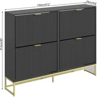 Shoe Cabinet Storage for Entryway, Modern Slim Shoe Organizer, Tipping Shoe Cabinet with 2 Flip Drawers Fluted Panel, 2