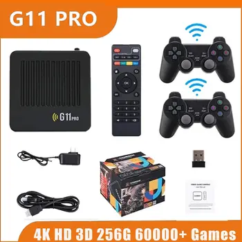 G11 프로 레트로 비디오 게임 콘솔 게임 스틱 게임패드, 256G, 4K HD TV, 2.4G, 무선 더블 컨트롤러, N64, PSP용 60000 게임