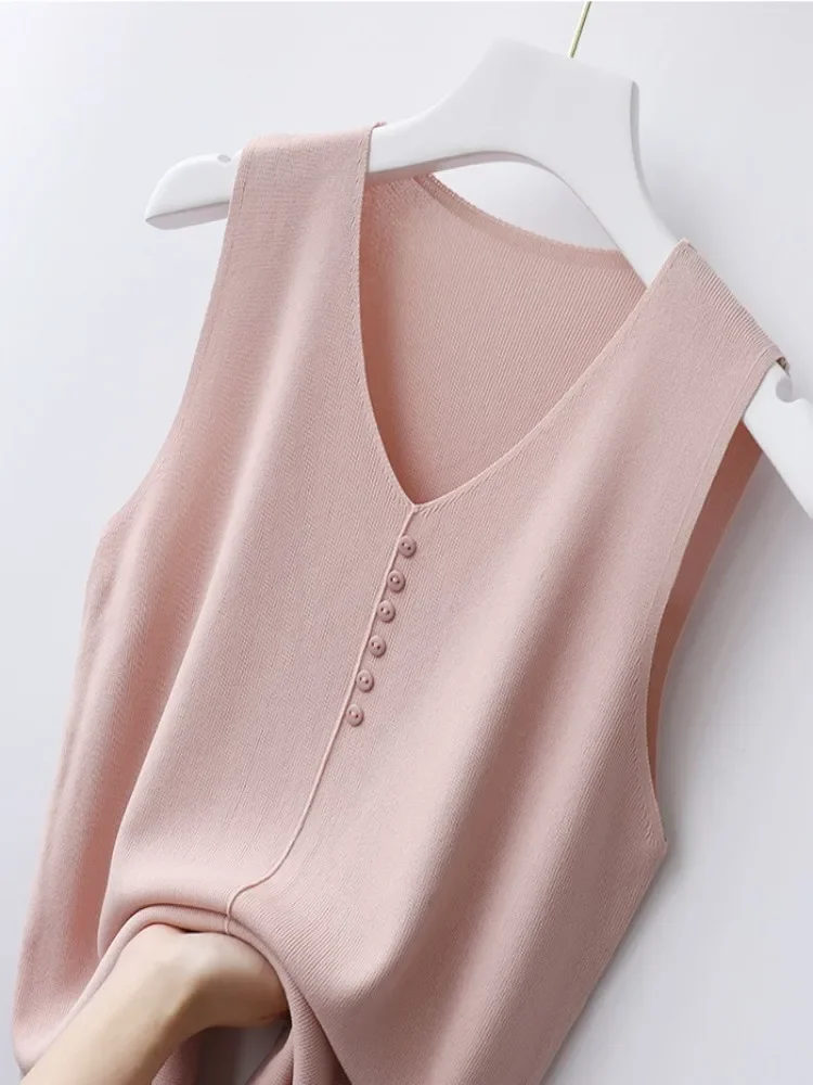 

Кроп-Топ женский однотонный из вискозы, свободная майка без рукавов, с V-образным вырезом, на пуговицах, многослойная верхняя одежда