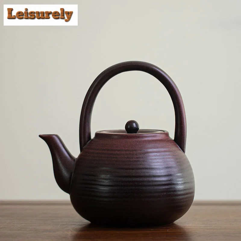 1000ML Retro Threaded Lifting Handle Teapot Chinese Ceramic Health Pot Large Capacity Boiling Water Kettle Kung Fu Tea Set