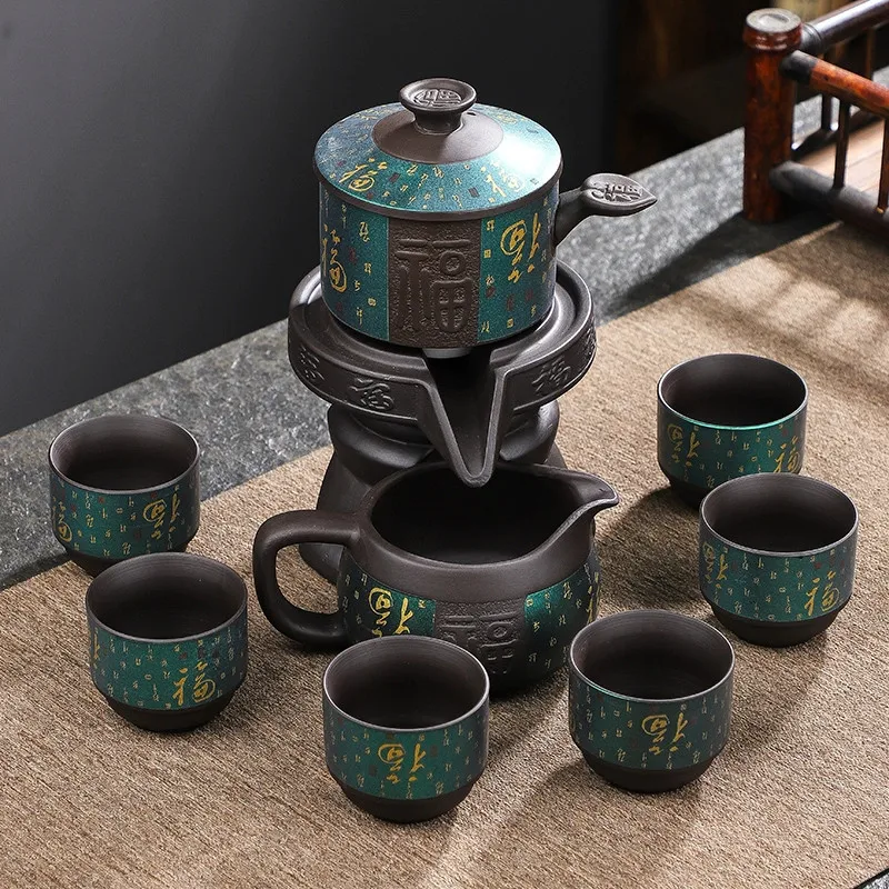 Matcha Tea Set 8 pieces Chinese Kung Fu Automatic Tea Set Bone China Teapot and Cup Travel Set for 6 People