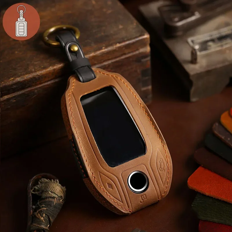 Luxury Handmade Genuine Leather Car Key Case & Keychain - Premium Cowhide Protective Sleeve
