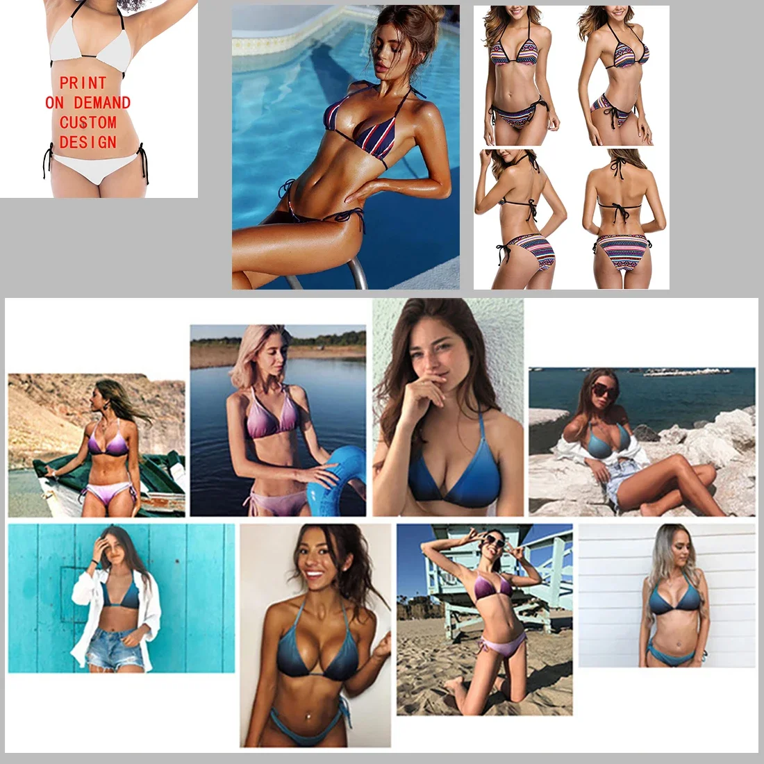 Print On Demand Customized Public Custom Images Picture DIY Dropshipping Sexy Bikini Set Swimsuit Women Pool Swimwear Breathable