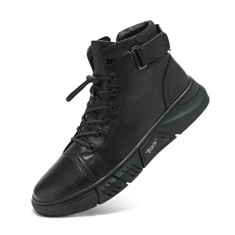2024 Autumn Winter Fashion Men's Ankle Boots PU Leather High Quality Comfortable Black Leather Platform Casual Shoes 5