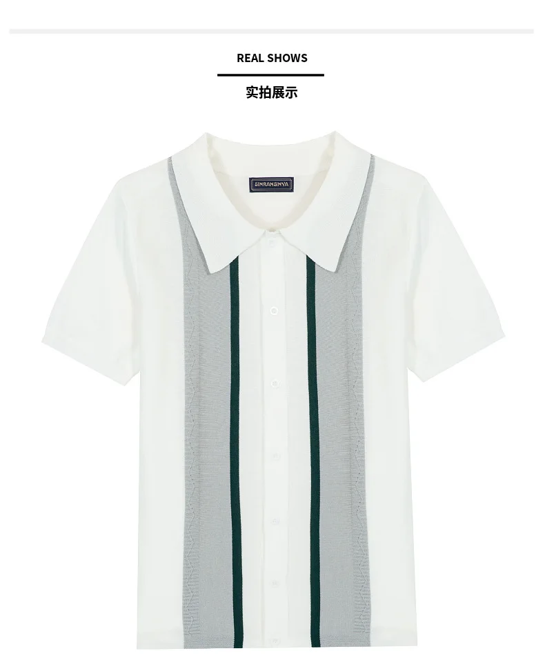 Men's Summer Business Knit Short Sleeve Polo Shirts Streetwear Button-down Breathable Striped Fashion Light Luxury Retro Shirts 13 S21721c6c55054cb0847f956a290c458aj