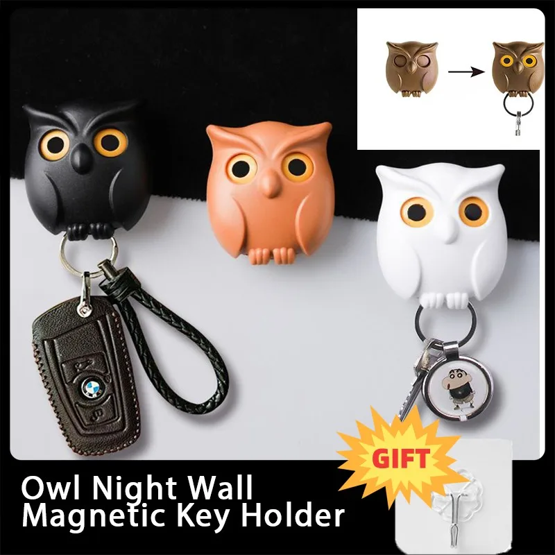 

1PCS Black Night Owl Magnetic Wall Key Holder Magnets Keep Keychains Key Hanger Hook Hanging Key It Will Open Eyes