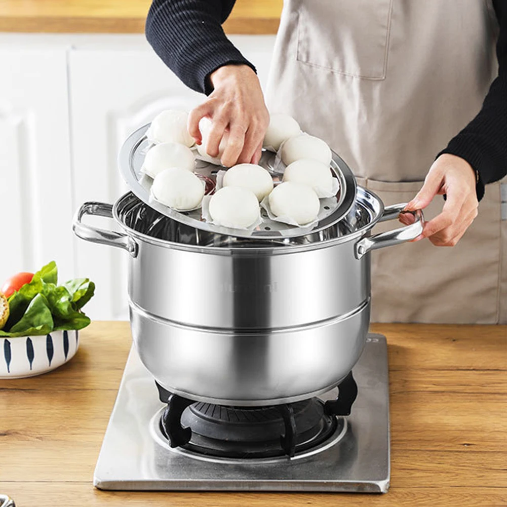 Steaming Pot 11inch 3 Tier Stainless Steel with Lid Handle Cookware Pot Thick Food Steamer for Vegetable Dumpling Stock