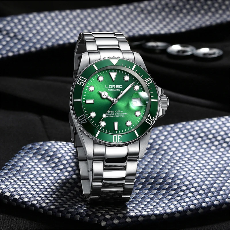 Mechanical Watch Diver Watch LOREO Automatic Sport Watch for Men Diving 200m