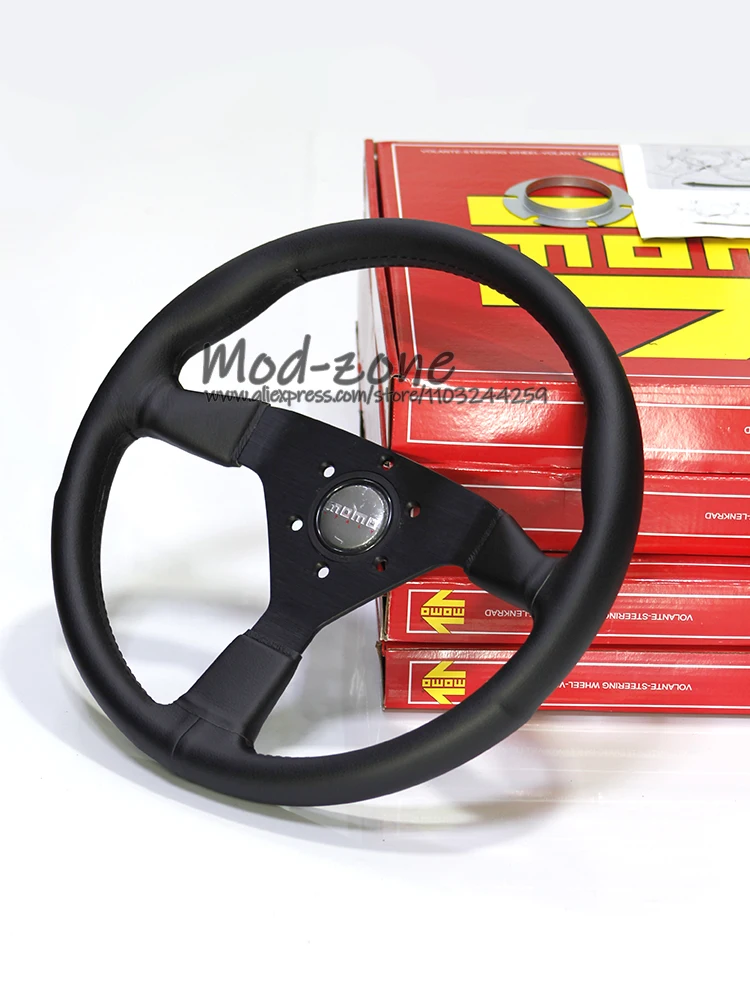 

MOMO MONTECARLO Universal 14 Inch 350MM Black Leather Black Stitch Strong Spoke Racing Steering Wheel