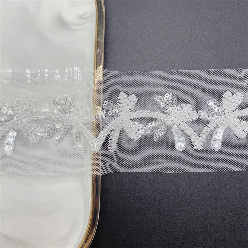 

Embroidery Mesh Bead Lace Trim Fabric Ribbon DIY Collar Sewing Garment Headdress Wedding Net Yarn Lace Materials