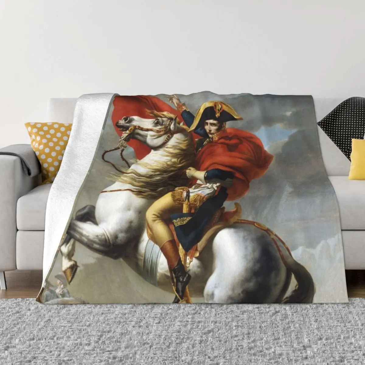 

Napoleon Crossing the Alps Painting Restored Throw Blanket Multi-Purpose Heavy Fluffy Softs Blankets