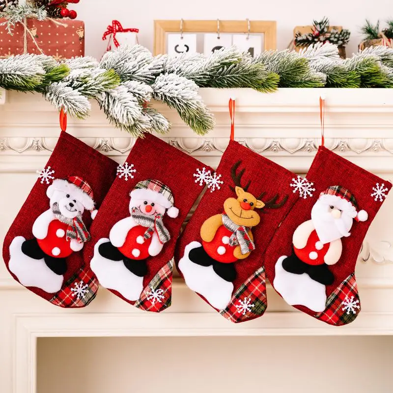 Santa Stocking Sock Candy Bags Christmas Tree Ornamets Pendants Linen Gift Bag For Children Fireplace Hanging Decor Gift Bags Christmas Gift Bags Christmas Stockings