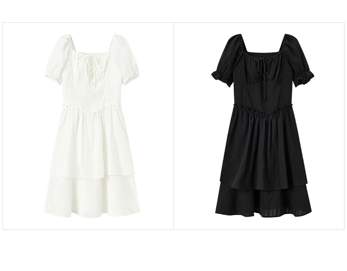 Vestido de mujer con diseño de orillo fibroso, nuevo vestido de verano retro de cuello cuadrado estilo palacio, vestido corto