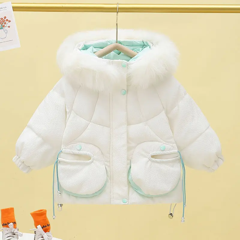 

Winter New Girls' Bread Suit Cotton Coat Winter Dress Thickened Short Cotton Coat True Wool Collar Korean Baby Cotton Coat