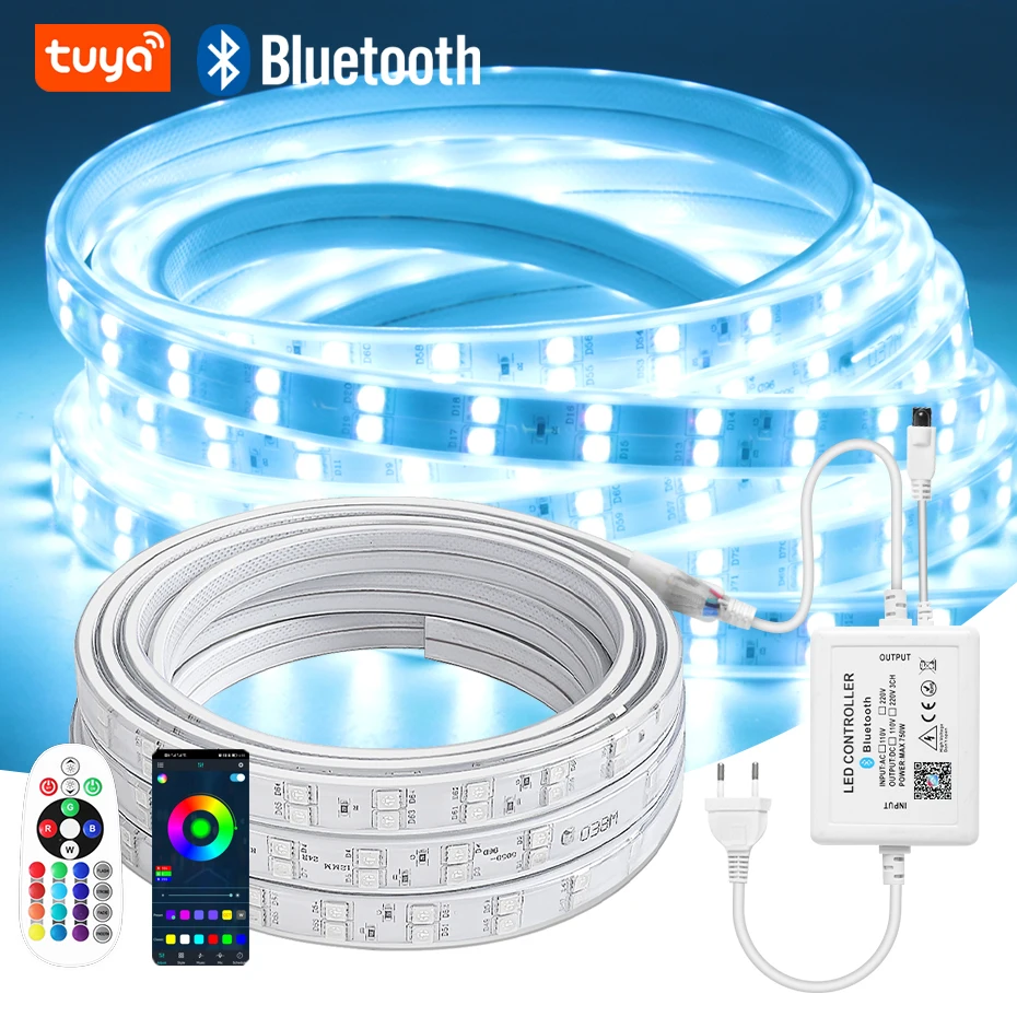 

Double Row RGB LED Strip Light 220V EU Plug Led Tape Lights SMD 5050 Waterproof Flexible Ribbon Remote/Bluetooth/Wifi Control