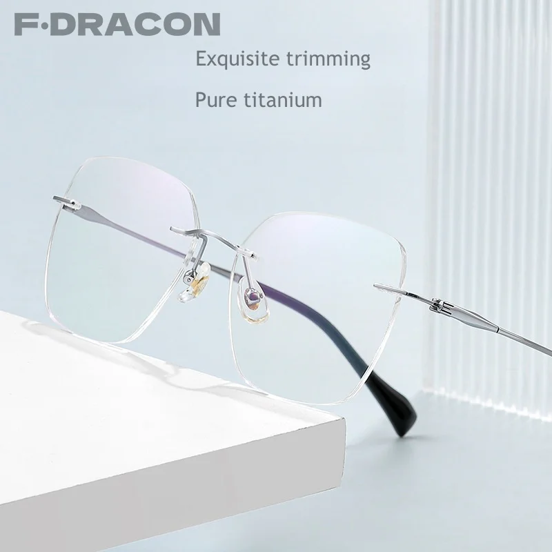 

F·DRACON New Pure Titanium Frameless Men's Eyeglass Frame Ultra Light Anti Blue Light Optical Prescription Glasses For Men 71360