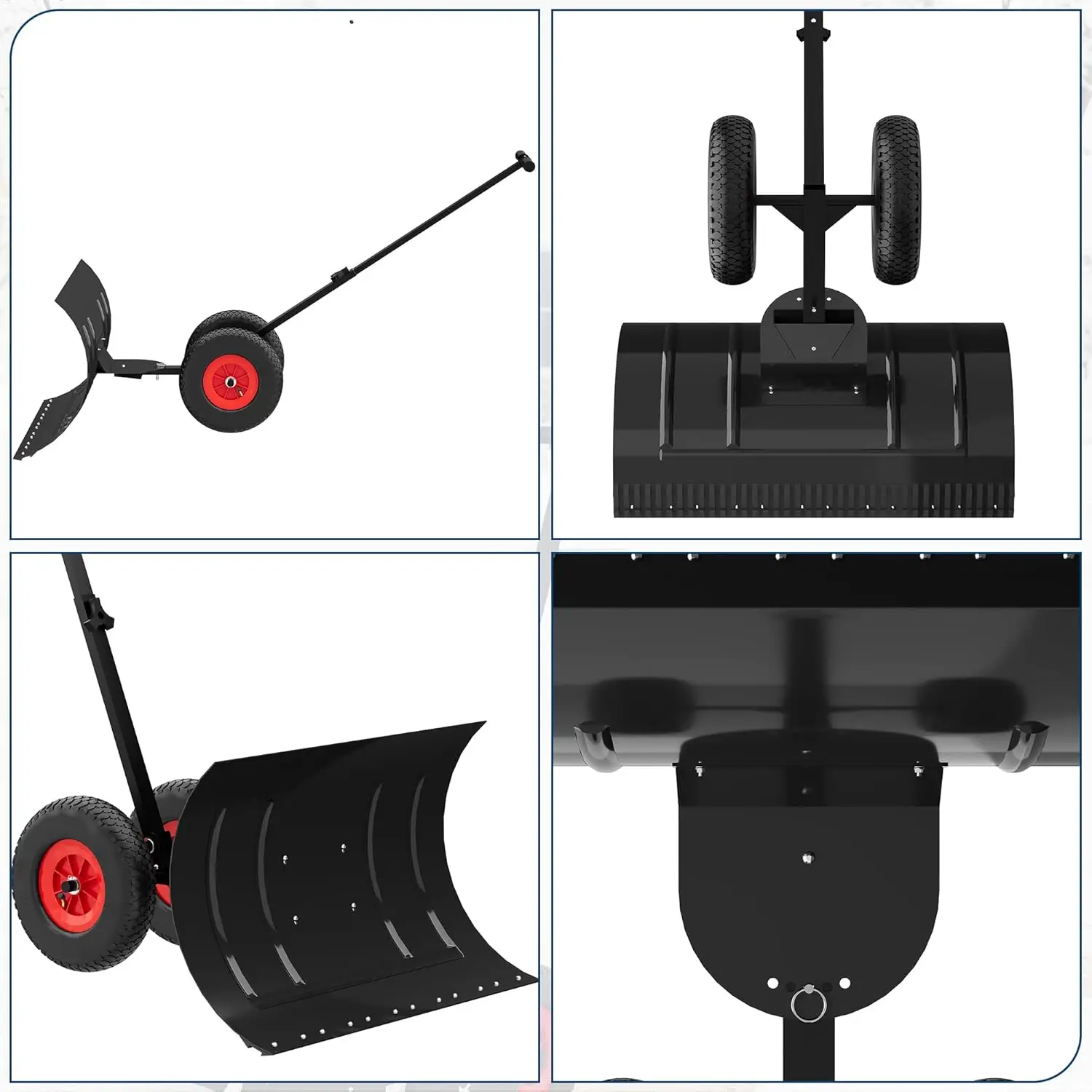 Metal Snow Pusher with Wheels, Adjustable Angle & Height Handle 6