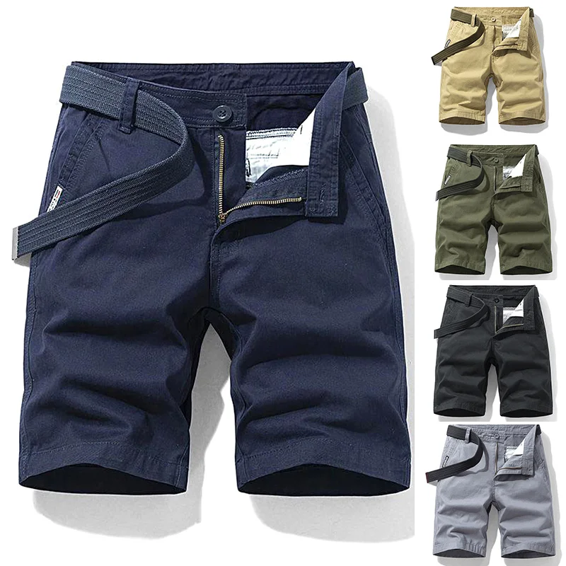 

Men Casual Knee Length Solid Color Straight Leg Cargo Shorts Military Pants Cotton High Quality Loose 2023 Fashion Summer