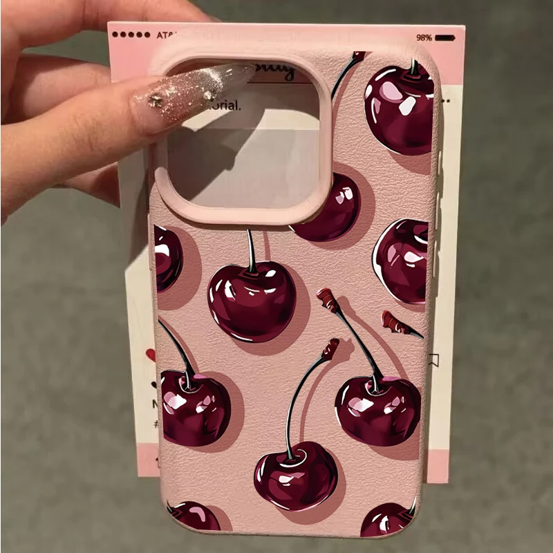 Cartoon Wine Red Cherry Lichee Pattern Phone Case
