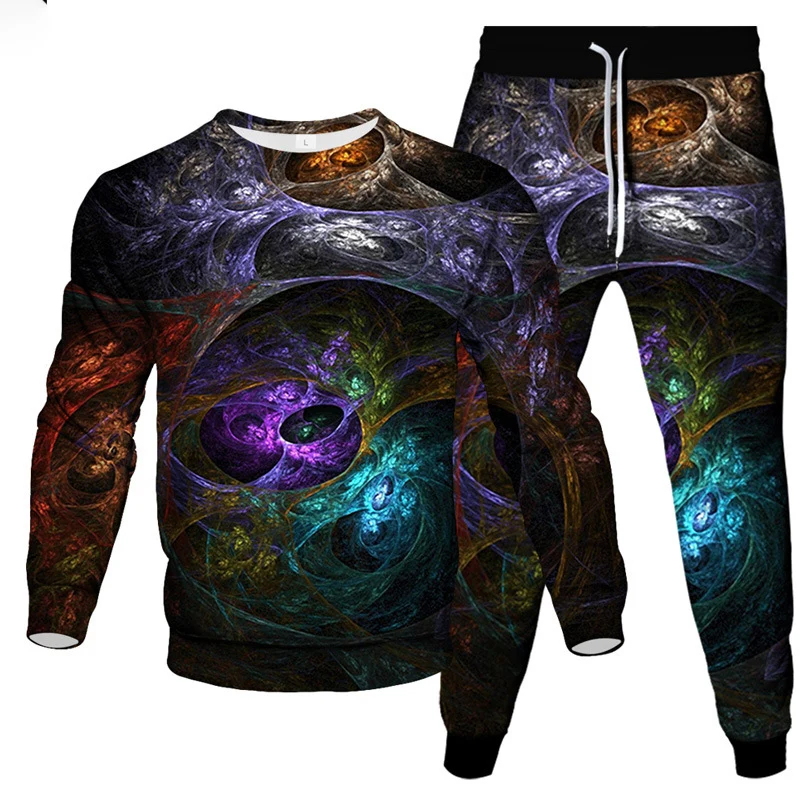 Colorful Tie Dye Vortex 3D Print Men's Sportswear Set New Long-Sleeved T Shirt Pants 2-Piece Set Oversized Pullover Men Clothing 6