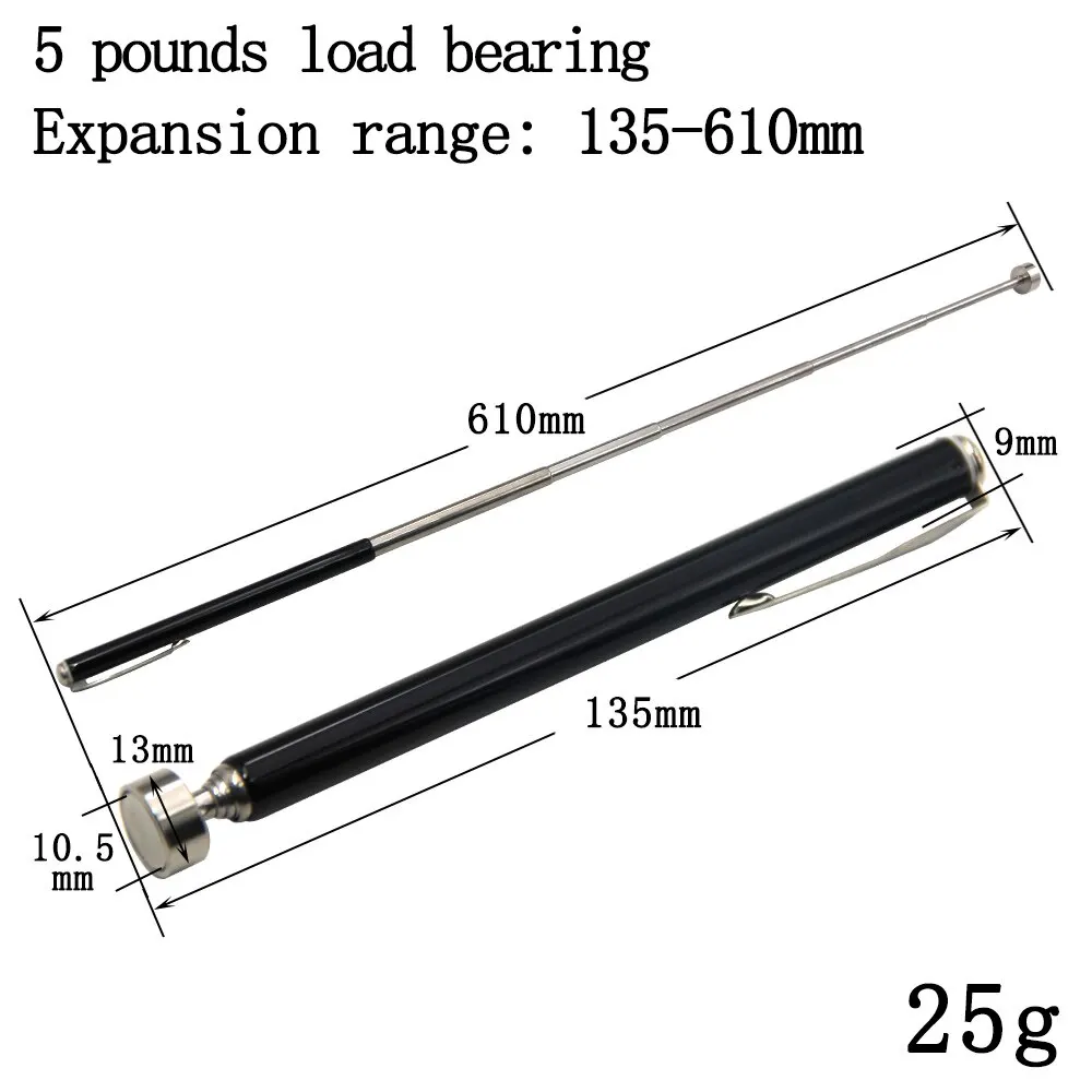 Magnetic Retractable Pickup 2pc 5 Pound Iron Rod Portable Multifunctional Extractor Pen Clip Automotive Repair Tool