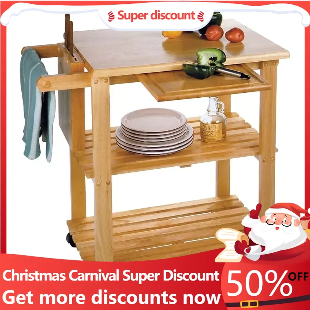 

Kitchen storage rack, including cutting board, knife holder, 2 shelves, cloth or dishwashing towel holder, casters, kitchen cart