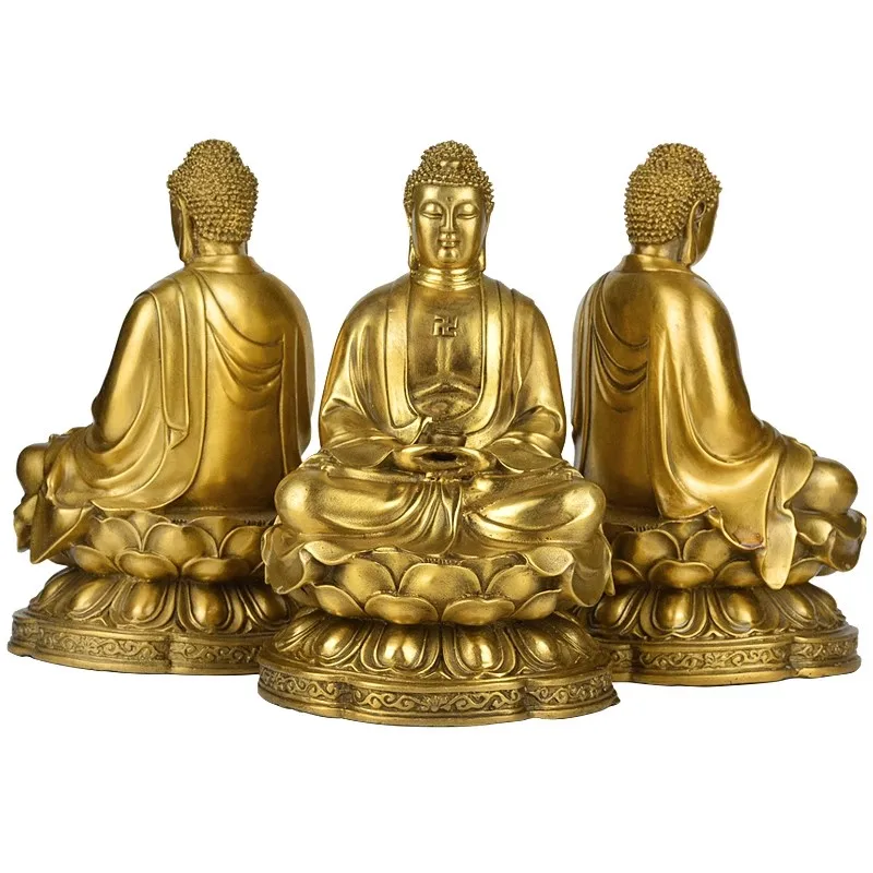 Pure Copper Buddha Ornaments Sambo Buddha Statue Of Shakyamuni Amitabha Medicine Master Buddhist Temple Buddha Statue
