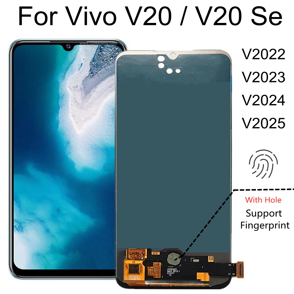 

6.44'' OLED For Vivo V20 SE V2022 V2023 V2024 V2025 LCD Display Touch Screen Digitizer Assembly Replacement