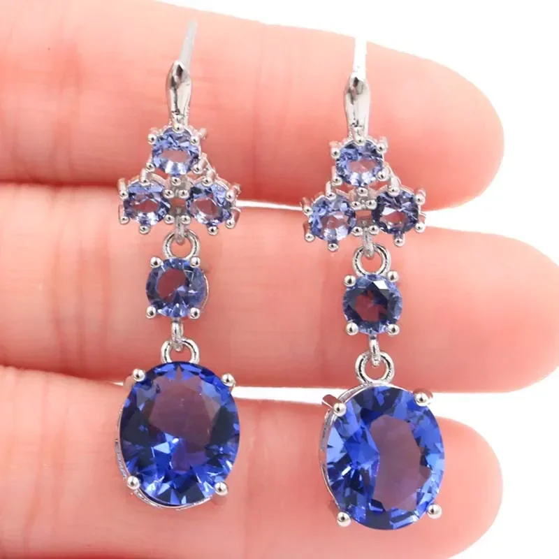 7g 925 SOLID STERLING SILVER Earrings Unheated Green Peridot Violet Tanzanite Pink Tourmaline Blue Topaz High Trendy Polished