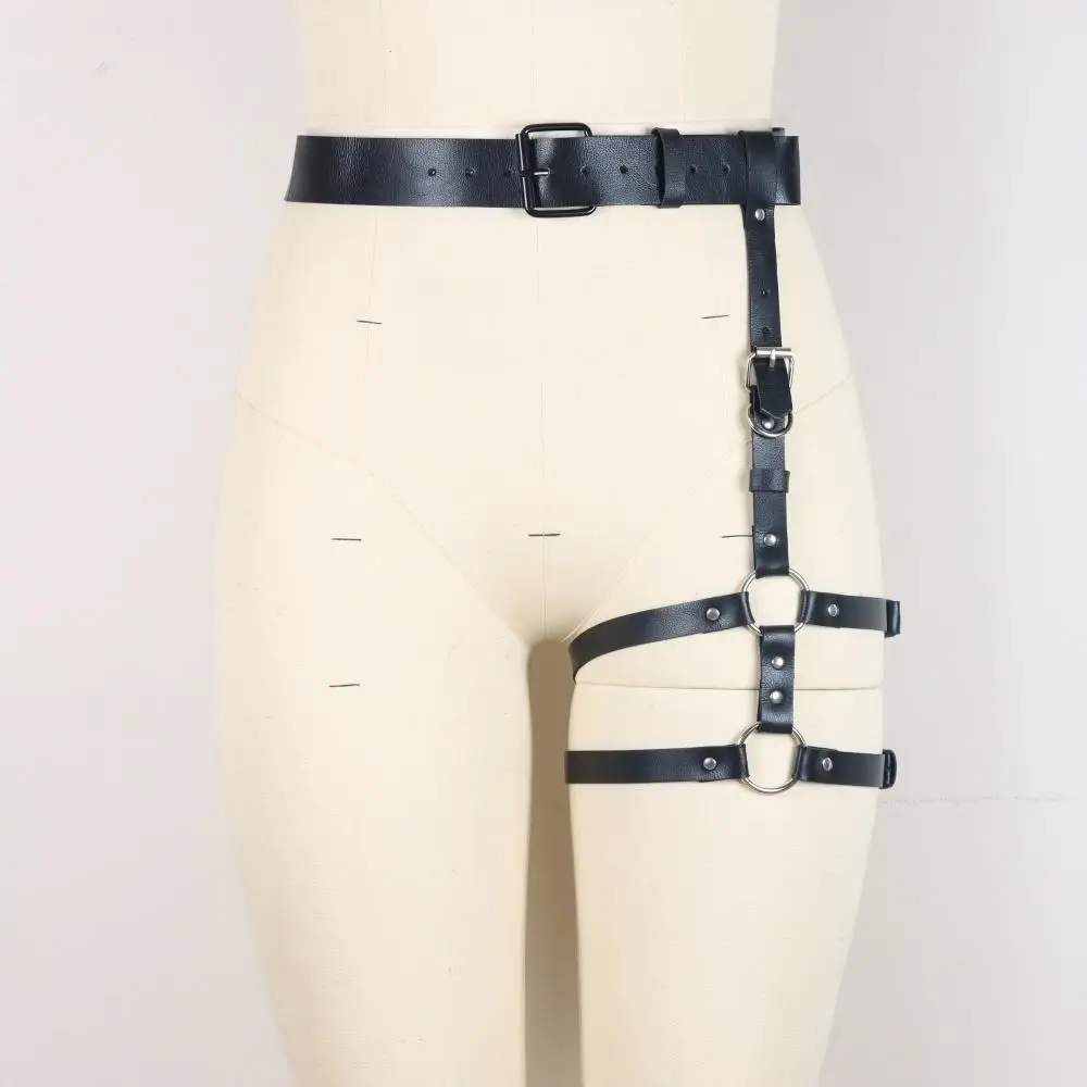 Men's Leather Punk Leg Harness, Harness Leg Garter Caged Thigh Garter Gothic Waist Belt for Rave Party Outfit