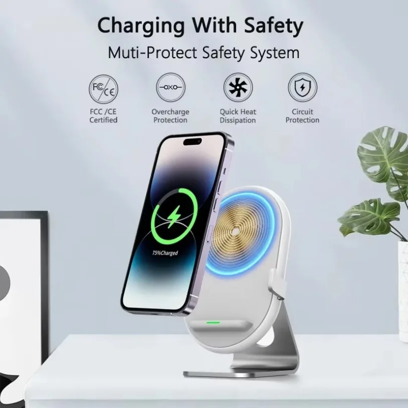 VIKEFON Desktop Wireless Charging Cell Phone Holder Lazy Phone Stand For iPhone 16-12 Samsung S24 Xiaomi Fast Charging Station