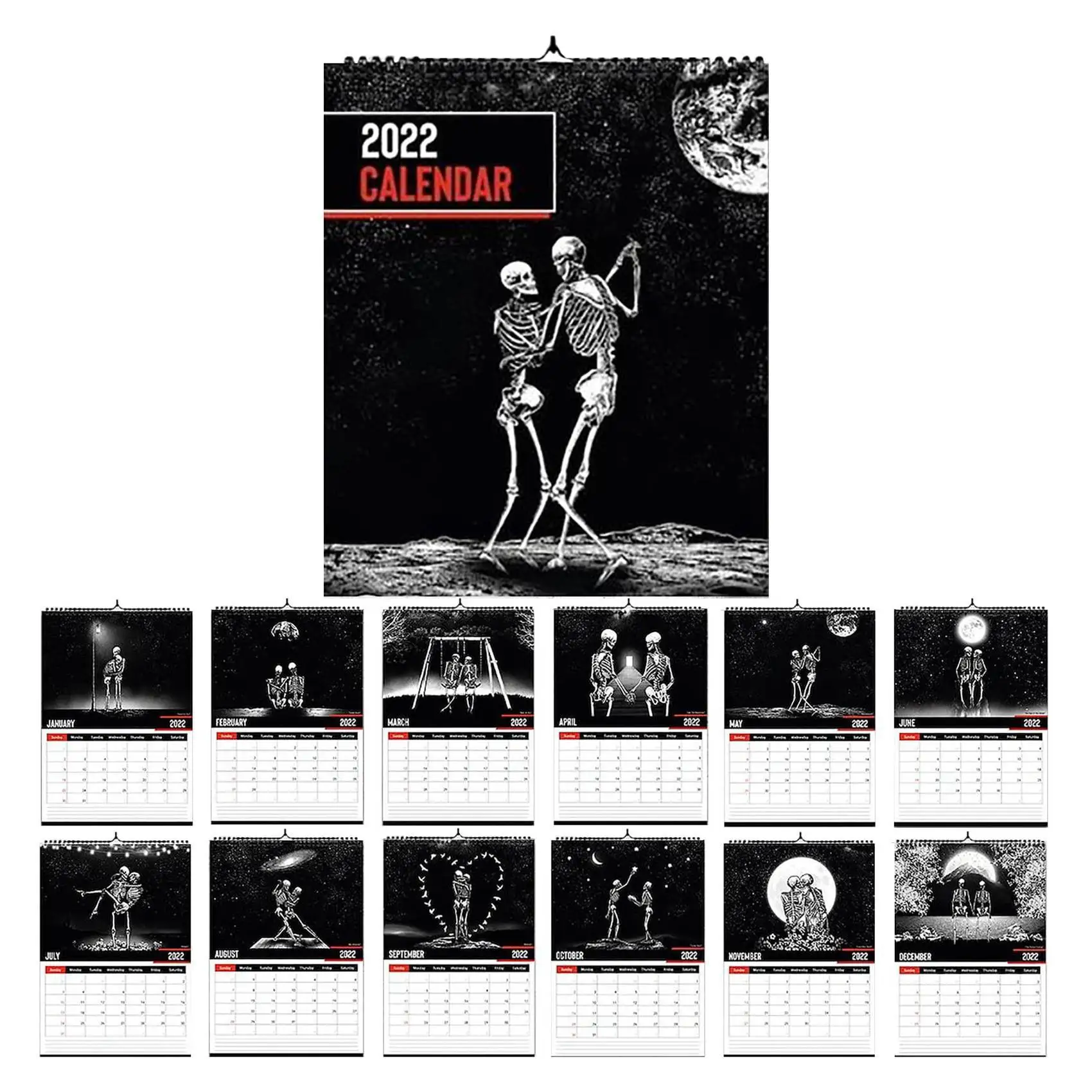 

Art Wall Calendar Skeleton Couple Romantic Calendar New Gothic Art Wall Calendar Creative Calendar Office Decoration