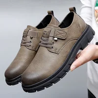 Men's Casual Leather Work Shoes Large Size Durable Outdoor Workwear Shoes Comfortable Men's Ankle Boots