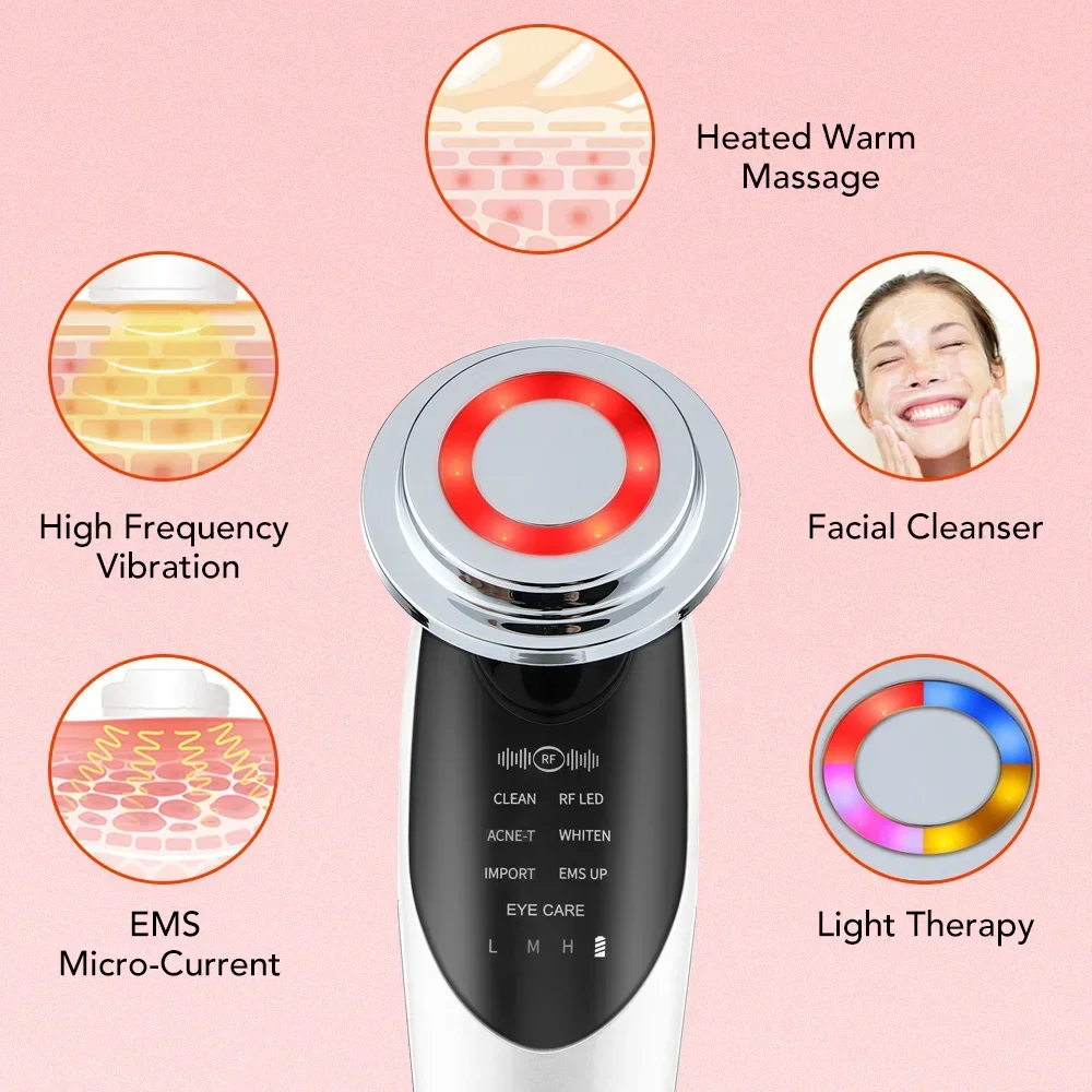 7 Color Face Lift Device Microcurrent Skin Rejuvenation LED Facial Massager Light Therapy Anti Aging Wrinkle Beauty Apparatus