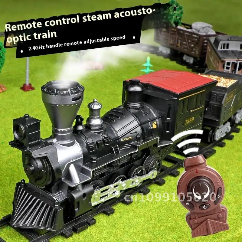 Electric Rail Train for Children Remote Control and Controller 2.4GHz Locomotive Christmas Sound Steam, Smoking Light, Classical