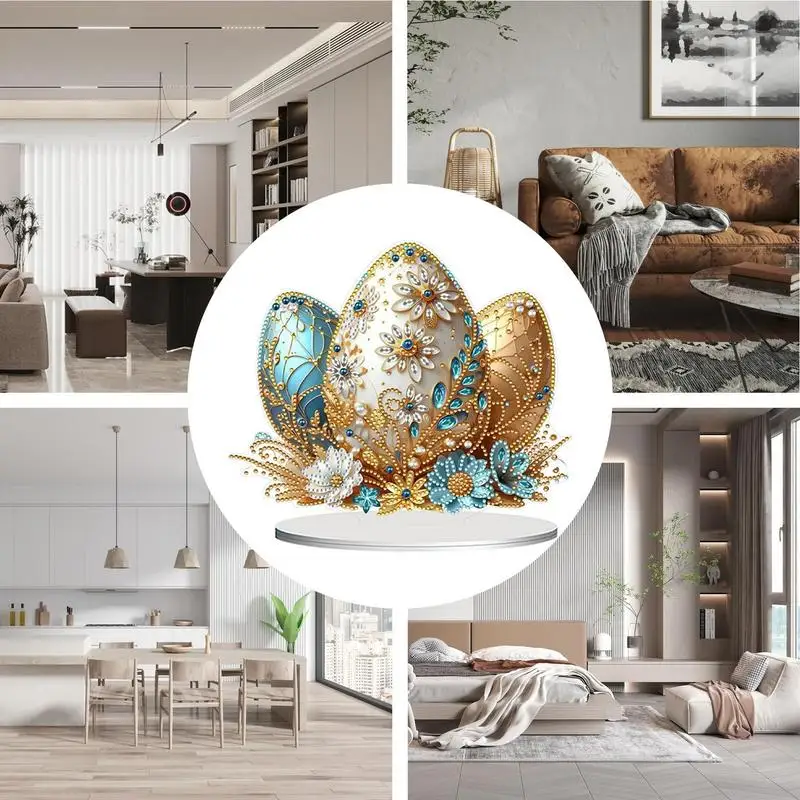 Rhinestone Art Tabletop Decor Easter Eggs Rhinestone Desk Placement Ornament Double Sided Stand Up Gem Painting Craft For Kids