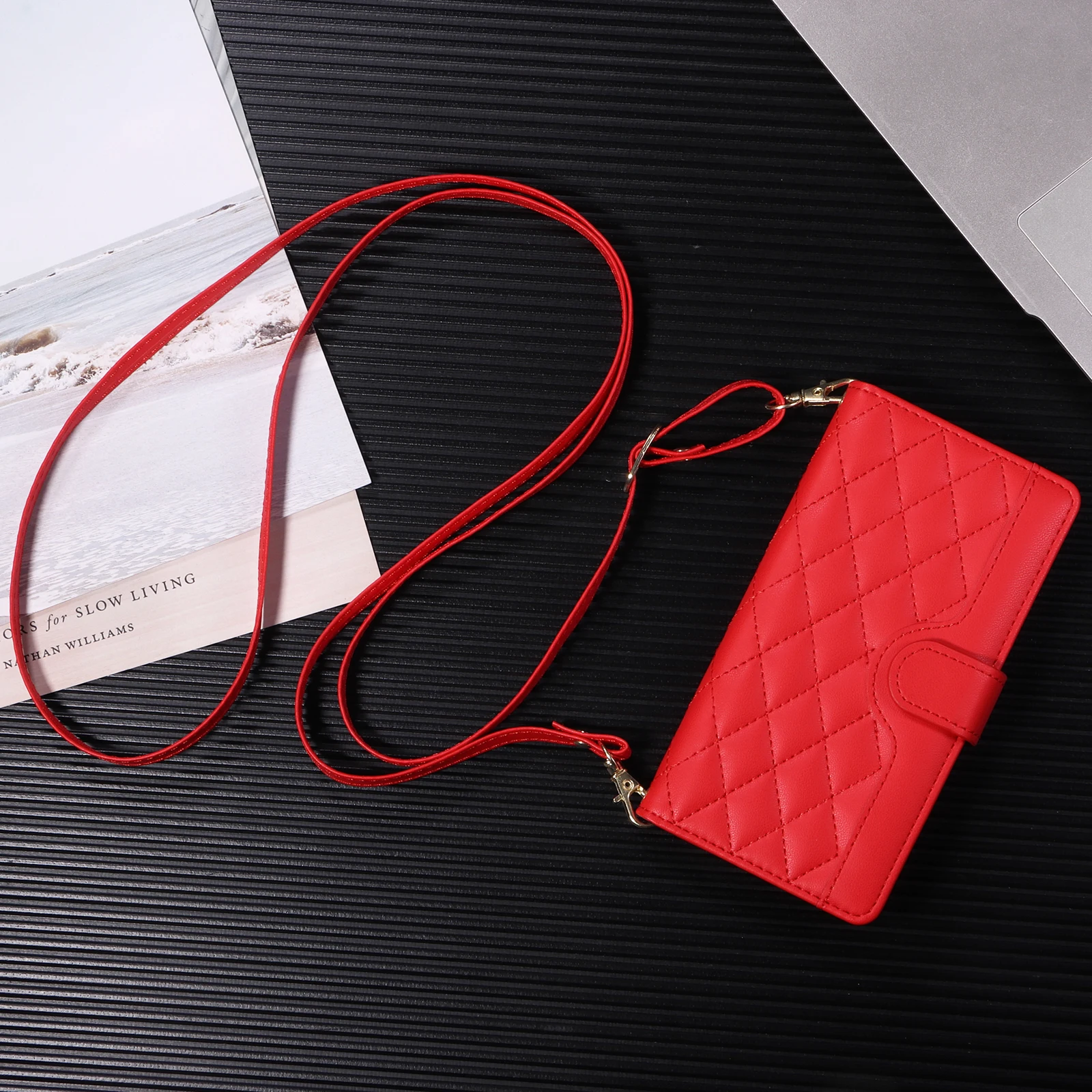 Leather Flip Case with Hand Strap and Wrist Wallet - Features 3 Card Slots
