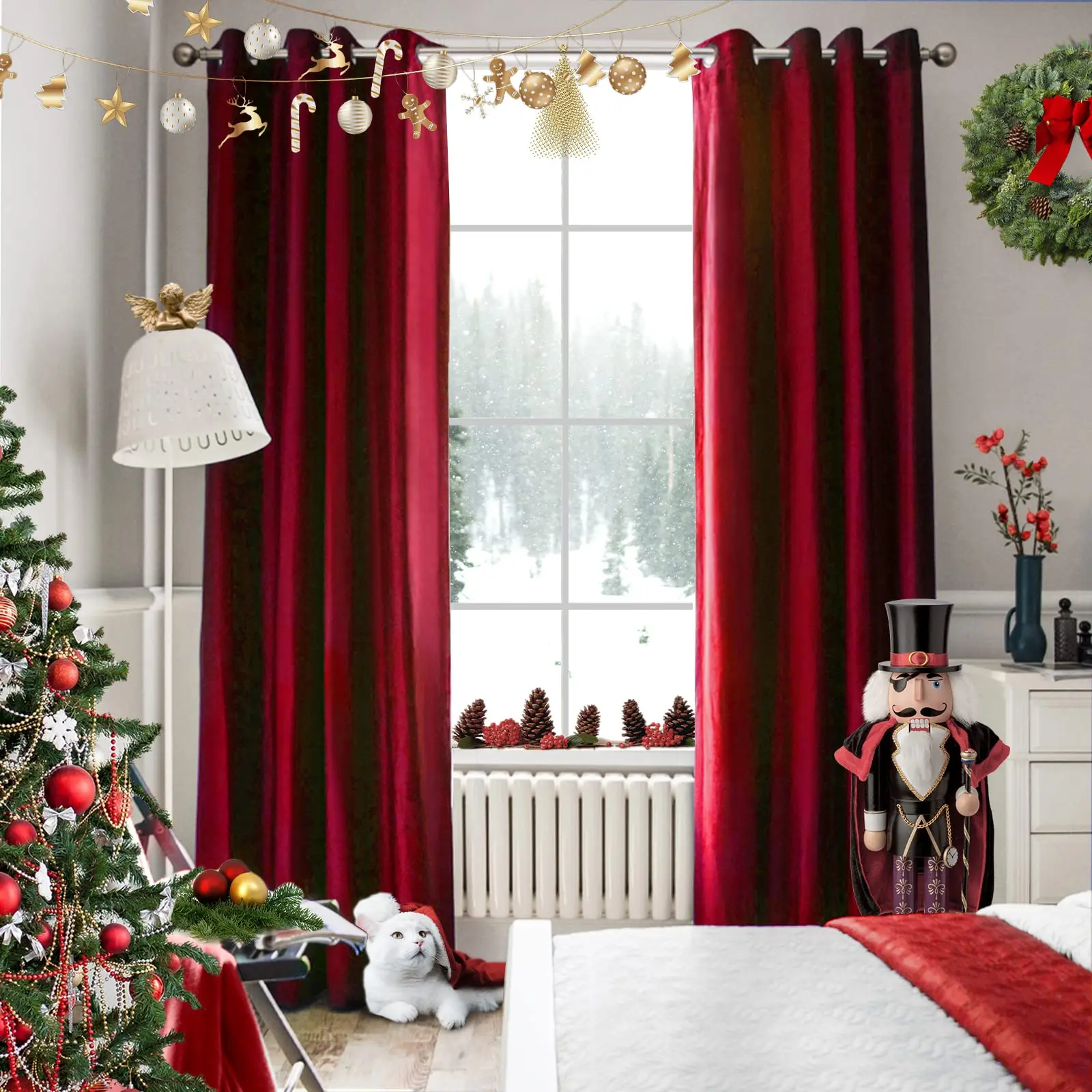 Luxurious Wine Red Velvet Blackout Curtains