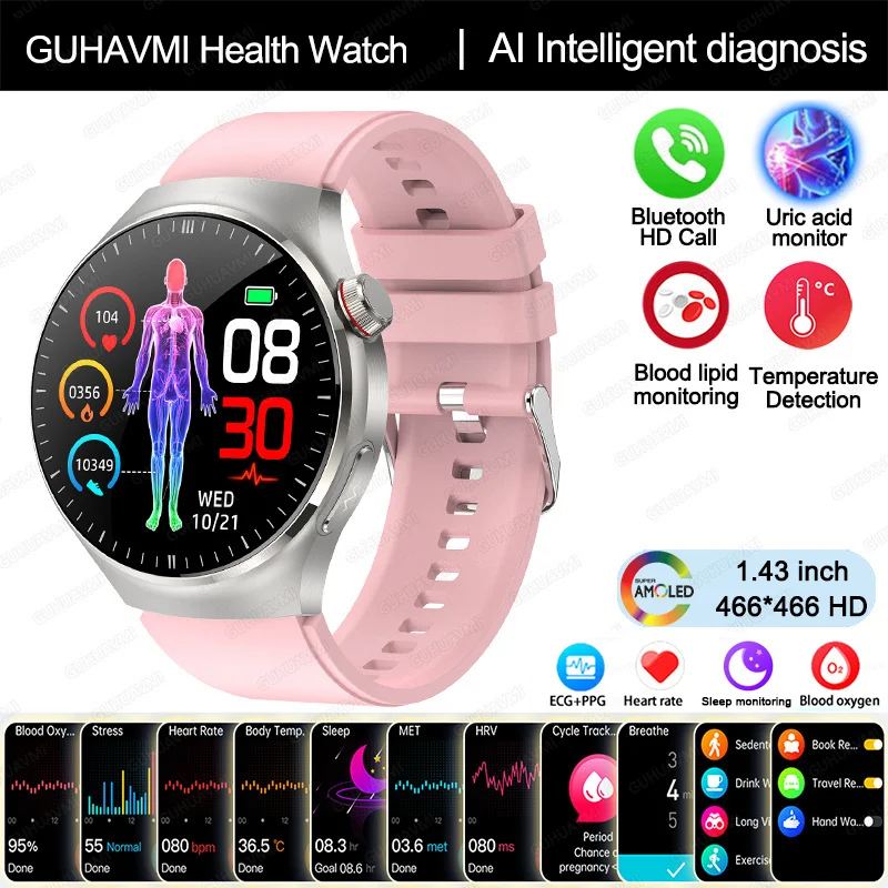 2025 nowy inteligentny zegarek klasy pielęgniarskiej tlen we krwi lipidy we krwi kwas moczowy ekg + PPG temperatura ciała połączenie Bluetooth zdrowie Smartwatch