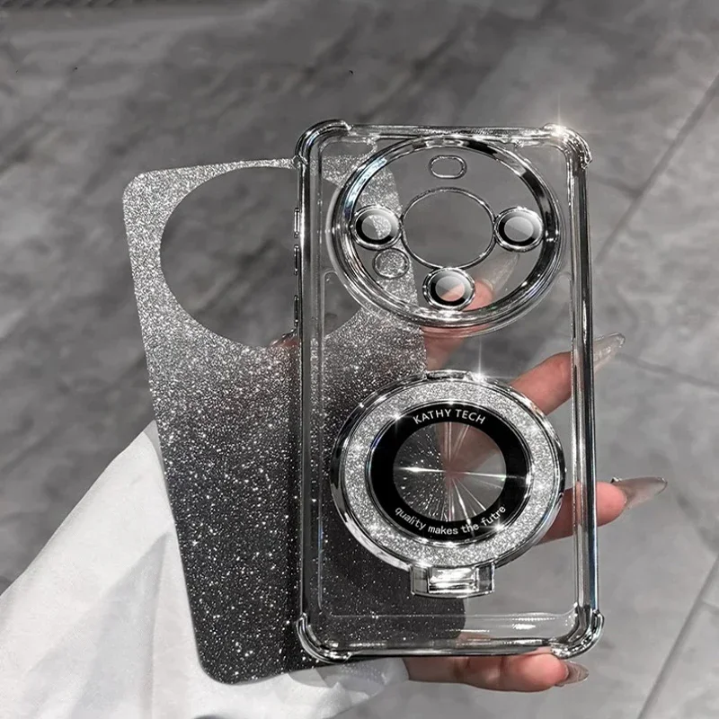 Phone Case Luxury Glitter Bracket Case For Xiaomi Redmi Note 13 13C 12 12S 12C 11 11S 10 10C 13ProPlus POCO M5S M6 Ring Transparent Cover