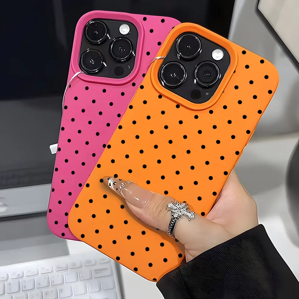 Vintage Black Polka Dot Lychee Soft Phone Case Cover